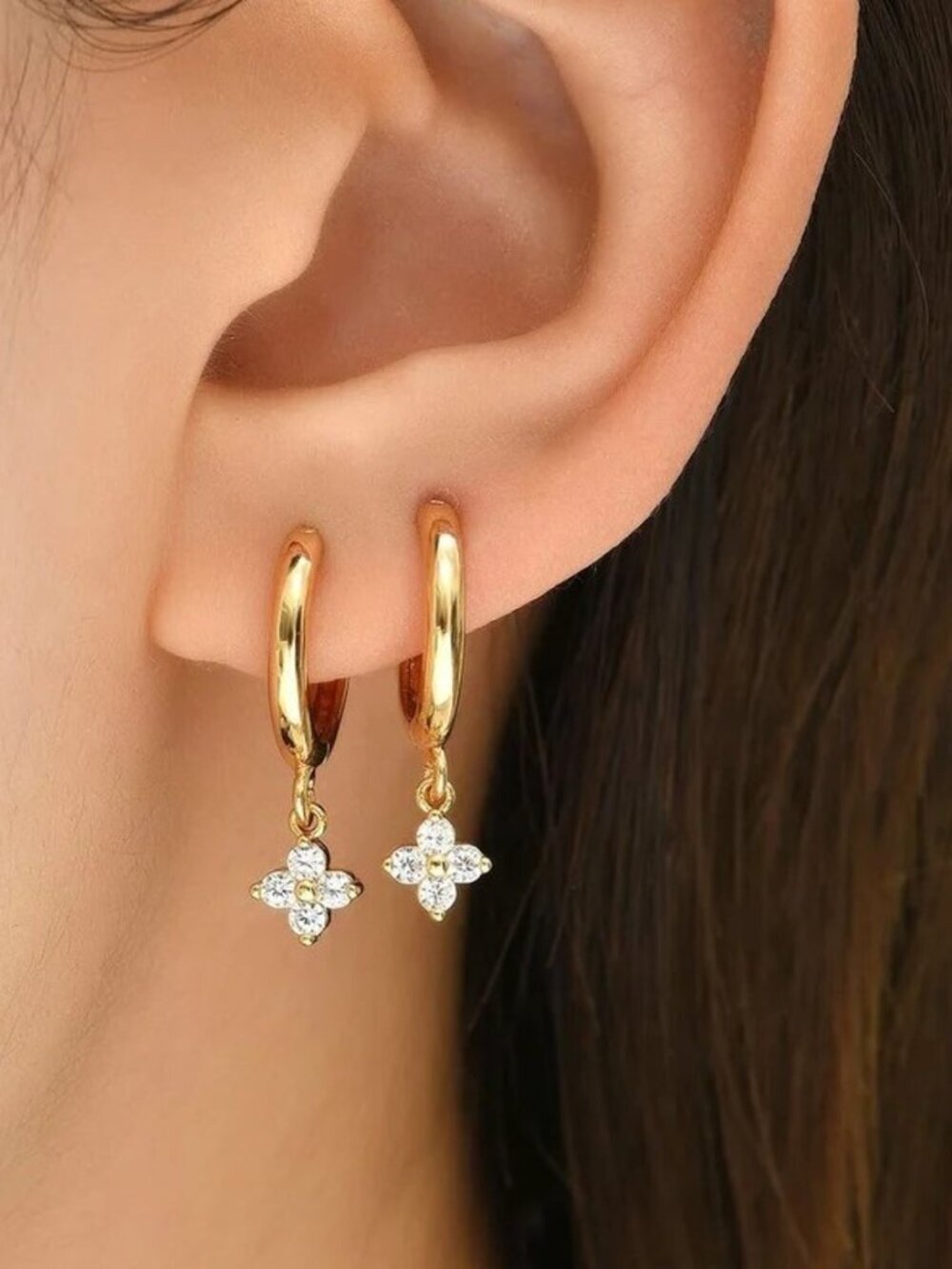 NEW 18k Gold Plated Flora 925 Sterling Silver Dainty Huggies